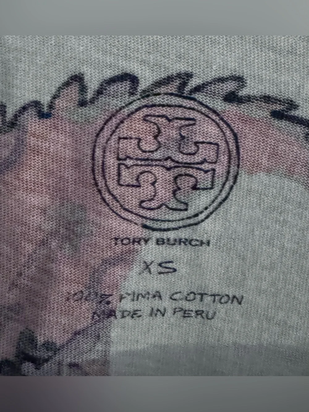 Tory Burch White Short-Sleeve Top with Purple & Pink Paisley